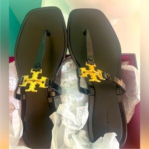 Tory Burch Black Sandals with Gold Accent
